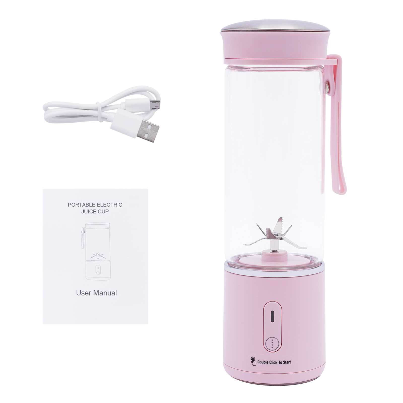 450 ml portable blender, USB rechargeable mini blender, with six blades, Speed: 21000RPM±15, Pink 450 ml portable blender, USB rechargeable mini blender, with six blades, Speed: 21000RPM±15, Pink