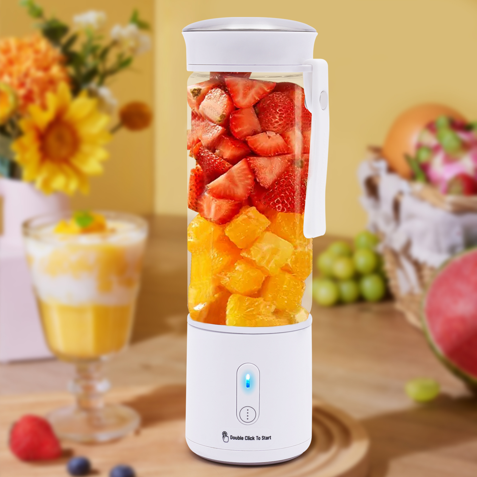 450 ml portable glass blender, 7.4 V motor, rechargeable USB mini blender, portable blender with six blades