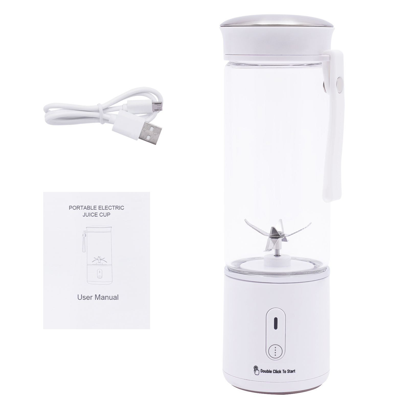 450 ml portable glass blender, 7.4 V motor, rechargeable USB mini blender, portable blender with six blades 450 ml portable glass blender, 7.4 V motor, rechargeable USB mini blender, portable blender with six blades
