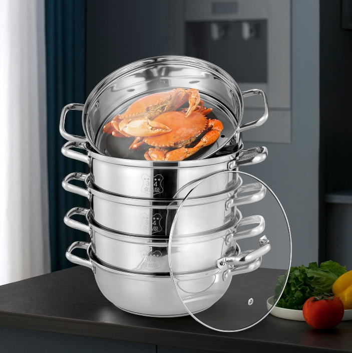 5-Layer Stainless Steel Steamer Pot Gas Induction Electric Ceramic Suitable for Induction Cooker 30cm 5 Layers Use At Home Restaurants