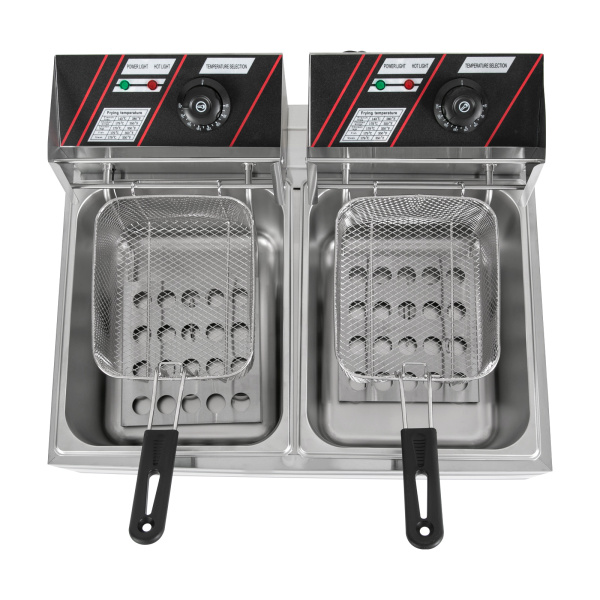 Electric Fryer Stainless Steel Electric Fryer Double Tank Electric Fryer Adjustable Temperature 140-392 ℉ with Fryer Lid Dregs Plate Frying Basket for Cooking French Fries