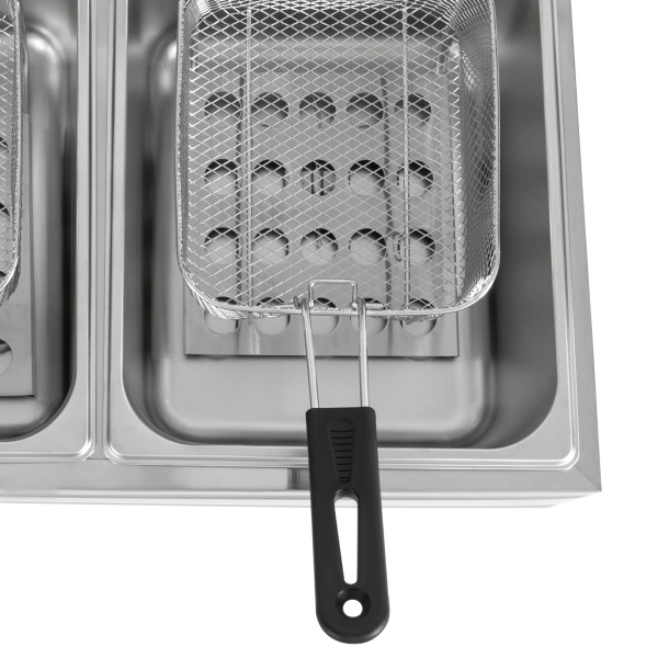 Electric Fryer Stainless Steel Electric Fryer Double Tank Electric Fryer Adjustable Temperature 140-392 ℉ with Fryer Lid Dregs Plate Frying Basket for Cooking French Fries