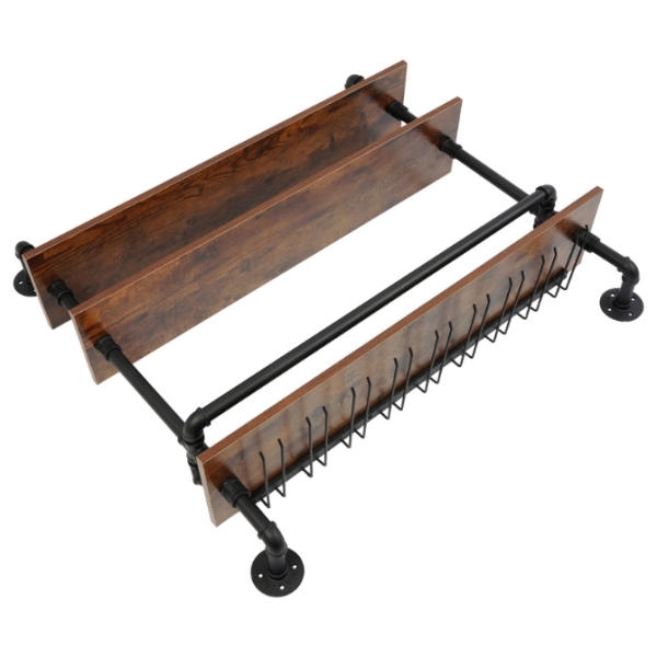 3-Tier Wall Mount Wine Rack With Hook Hanging Metal Wine Glass Rack Wine Display Shelf Wine Bottle Holder Wine Storage Rack