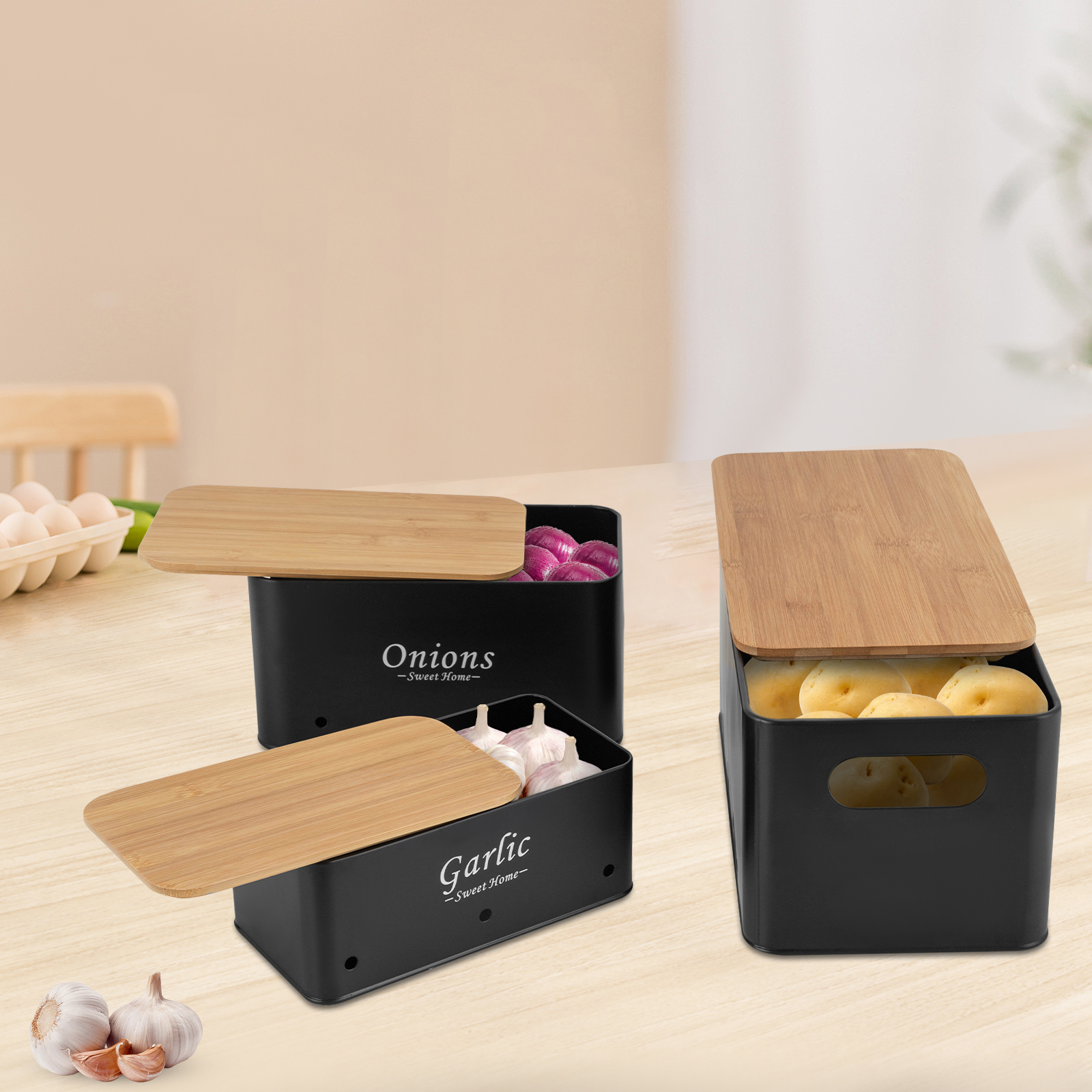 Container Sets, Onions/Potato/Garlic Storage Organizer, 3Pcs Storage Box