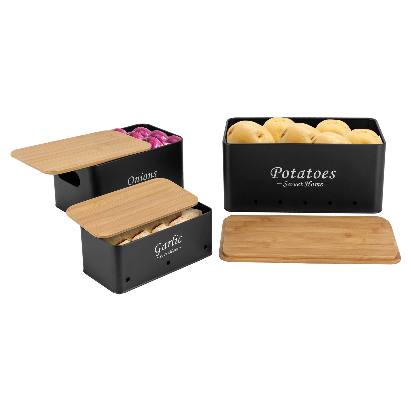 Container Sets, Onions/Potato/Garlic Storage Organizer, 3Pcs Storage Box Container Sets, Onions/Potato/Garlic Storage Organizer, 3Pcs Storage Box