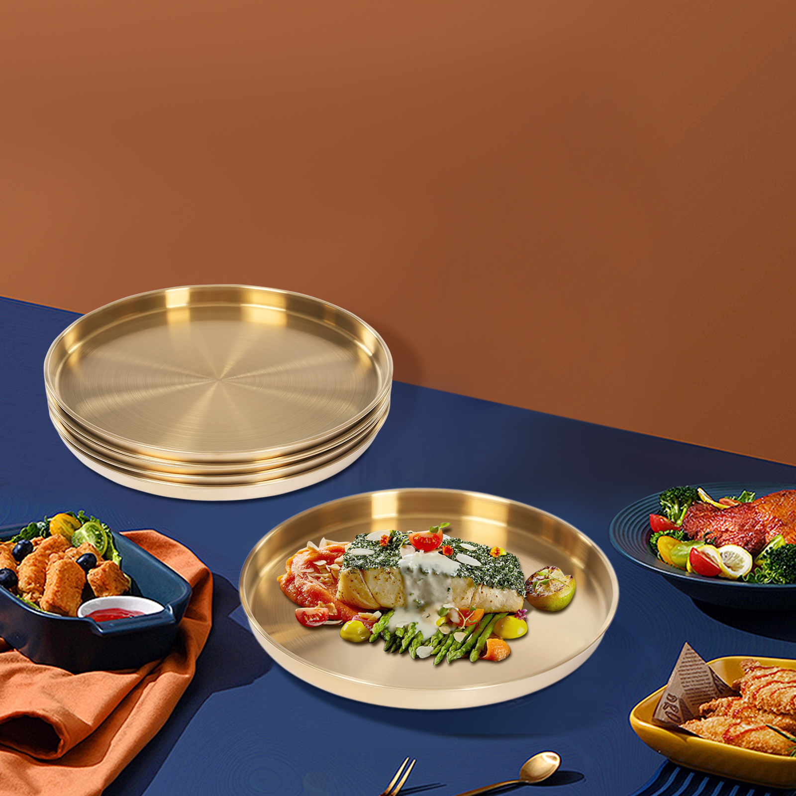 6Pcs Round Serving Trays, Stainless Steel Table Tray, Gold Decorative Tray - Gold 6Pcs Round Serving Trays, Stainless Steel Table Tray, Gold Decorative Tray - Gold
