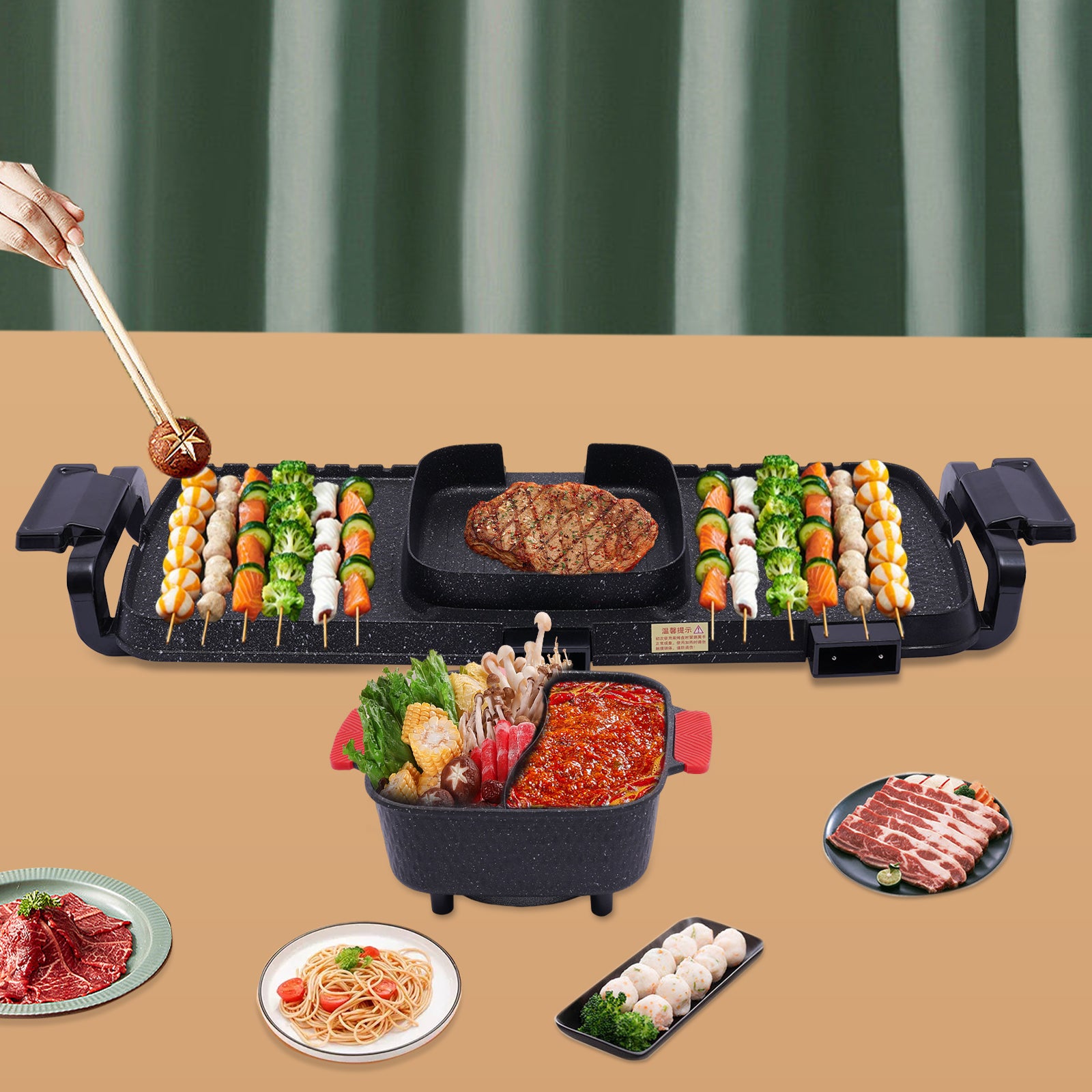 Barbecue Hot Pot 2 in 1Korean Indoor BBQ Double Control Shabu Shabu Hot Pot with Grill Multifunction Smokeless Portable Cooker Barbecue Hot Pot 2 in 1Korean Indoor BBQ Double Control Shabu Shabu Hot Pot with Grill Multifunction Smokeless Portable Cooker