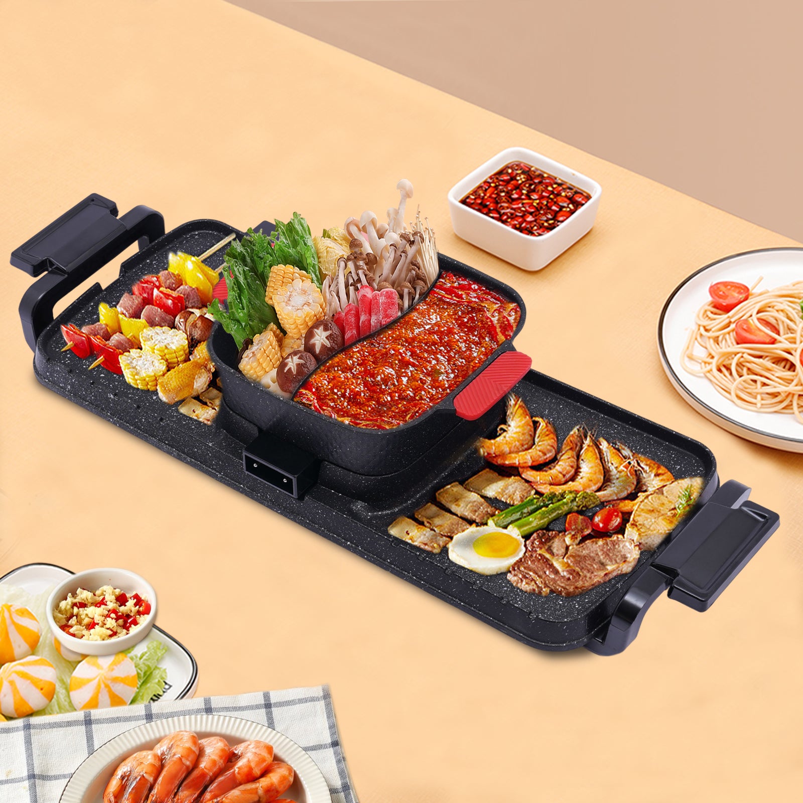 Barbecue Hot Pot 2 in 1Korean Indoor BBQ Double Control Shabu Shabu Hot Pot with Grill Multifunction Smokeless Portable Cooker Barbecue Hot Pot 2 in 1Korean Indoor BBQ Double Control Shabu Shabu Hot Pot with Grill Multifunction Smokeless Portable Cooker