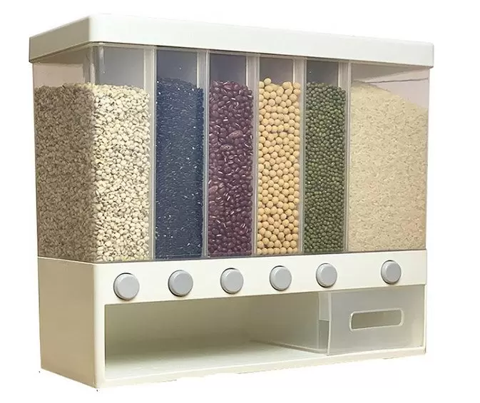 6-compartment airtight storage box with lid and measuring glass for the kitchen