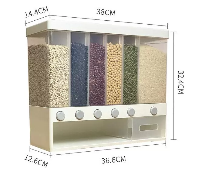 6-compartment airtight storage box with lid and measuring glass for the kitchen 6-compartment airtight storage box with lid and measuring glass for the kitchen