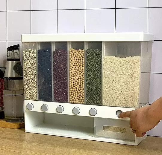 6-compartment airtight storage box with lid and measuring glass for the kitchen 6-compartment airtight storage box with lid and measuring glass for the kitchen
