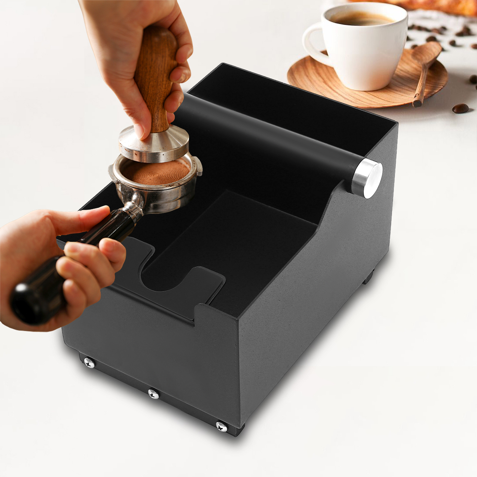 Knock Box, Knock Box for Ground Coffee, Knock Box with Base for Coffee Filling Station, 14.5*20.5cm