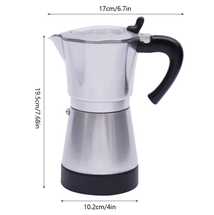 480W Aluminum Alloy Electric Moka Coffee Machine with Base Can Prepare Six Cups at a Time 300ml for 1-6 people DIY Silver