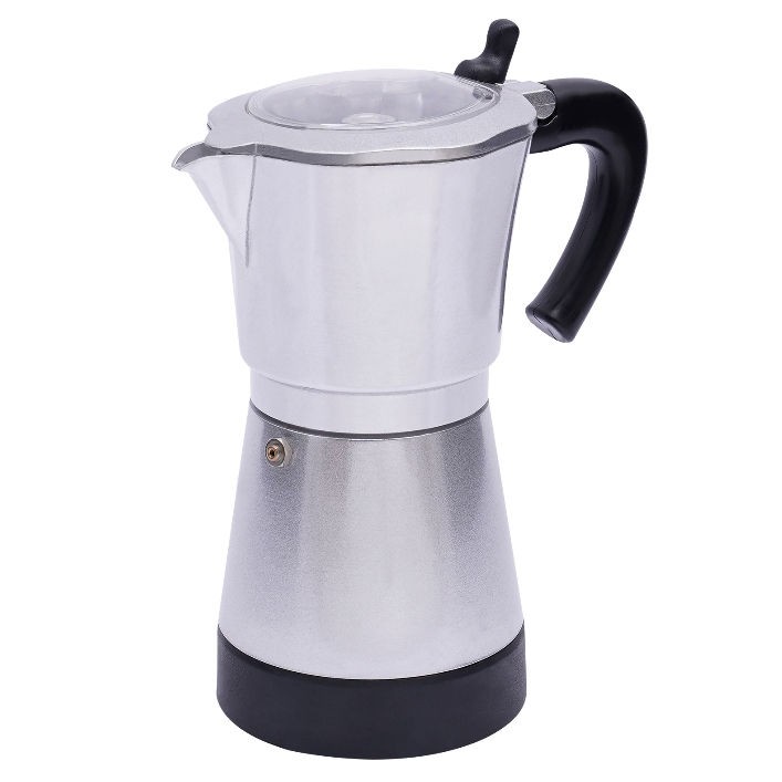 480W Aluminum Alloy Electric Moka Coffee Machine with Base Can Prepare Six Cups at a Time 300ml for 1-6 people DIY Silver