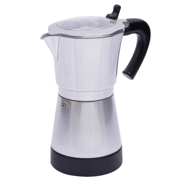 480W Aluminum Alloy Electric Moka Coffee Machine with Base Can Prepare Six Cups at a Time 300ml for 1-6 people DIY Silver