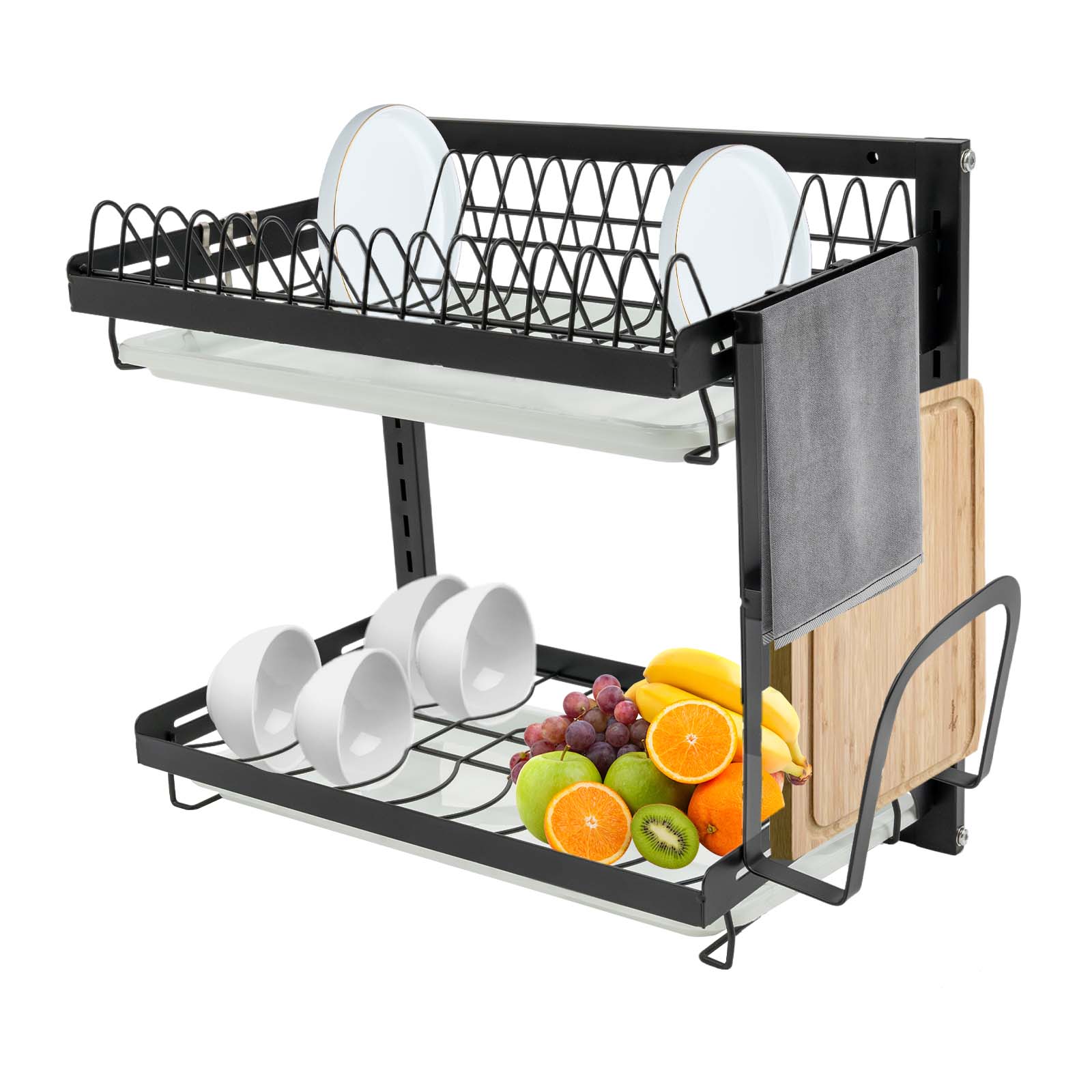 2-Deck Dish Drainer, Utensil Organizer, Total load capacity: 50kg, 41.2*26.6*40.5cm, Black
