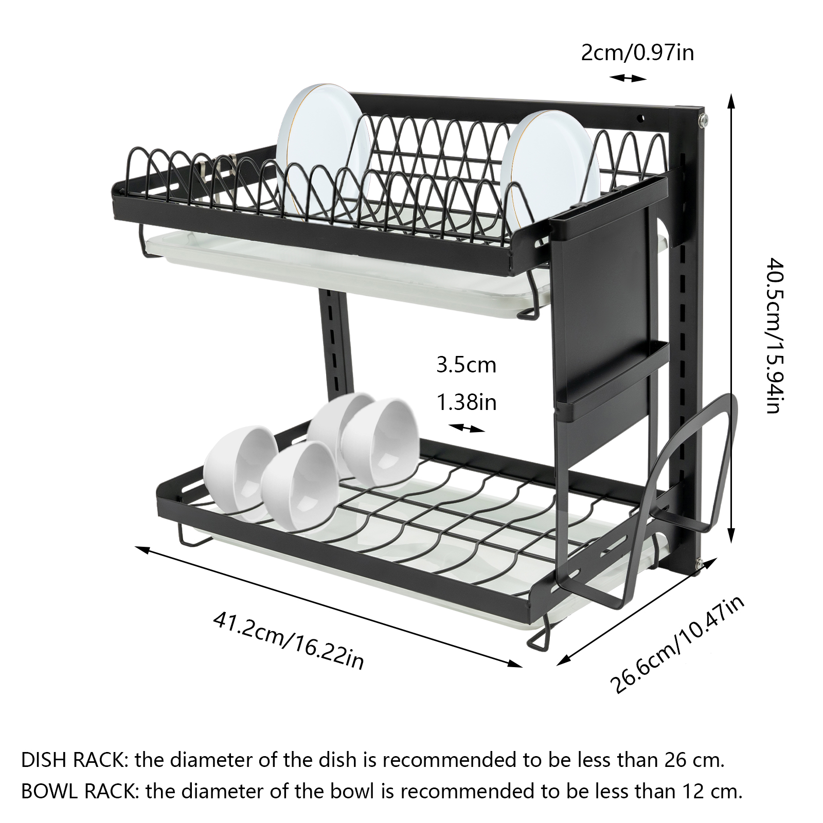 2-Deck Dish Drainer, Utensil Organizer, Total load capacity: 50kg, 41.2*26.6*40.5cm, Black 2-Deck Dish Drainer, Utensil Organizer, Total load capacity: 50kg, 41.2*26.6*40.5cm, Black