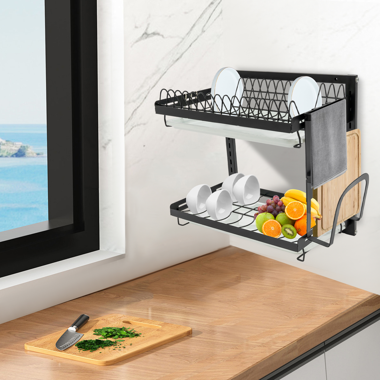 2-Deck Dish Drainer, Utensil Organizer, Total load capacity: 50kg, 41.2*26.6*40.5cm, Black 2-Deck Dish Drainer, Utensil Organizer, Total load capacity: 50kg, 41.2*26.6*40.5cm, Black