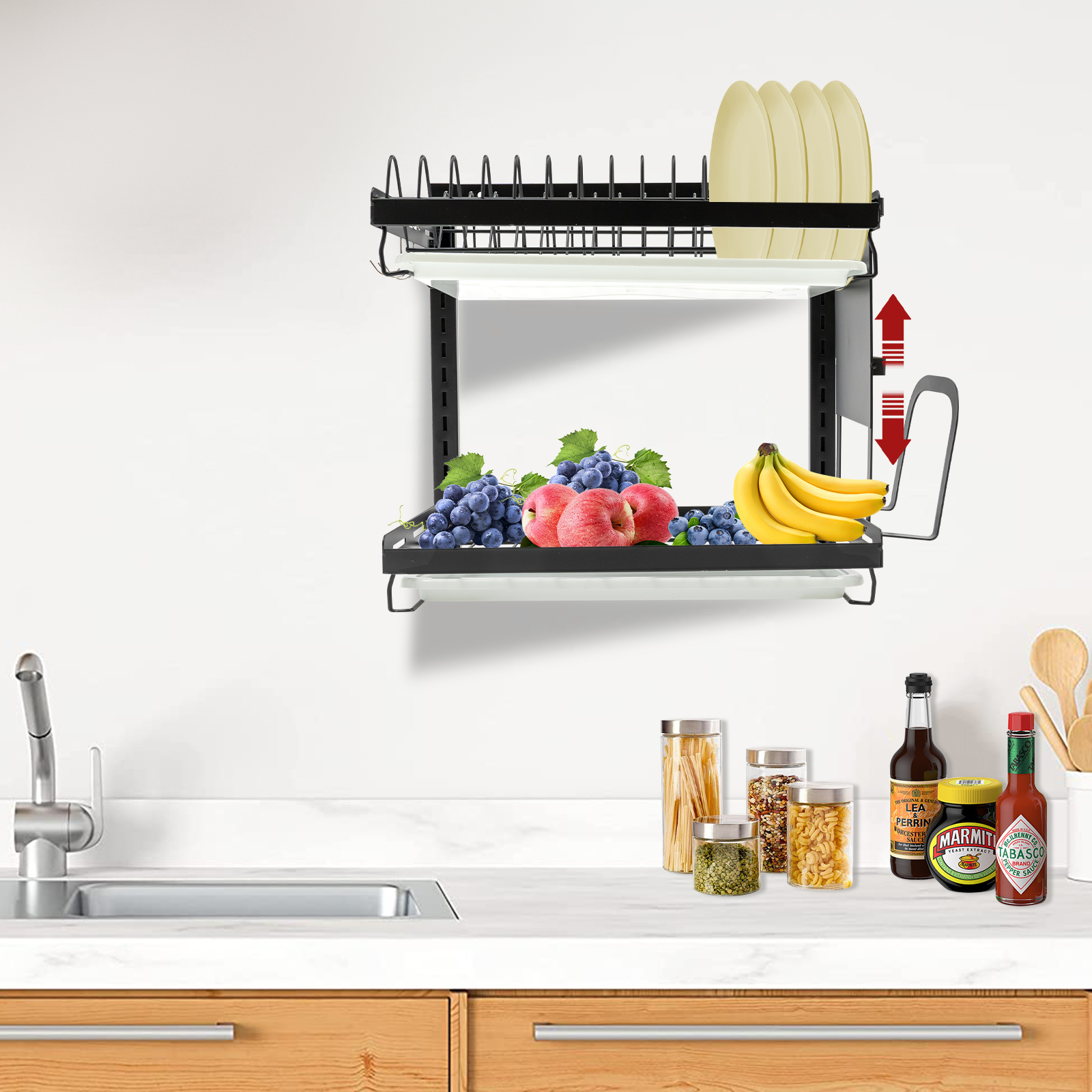 2-Deck Dish Drainer, Utensil Organizer, Total load capacity: 50kg, 41.2*26.6*40.5cm, Black 2-Deck Dish Drainer, Utensil Organizer, Total load capacity: 50kg, 41.2*26.6*40.5cm, Black