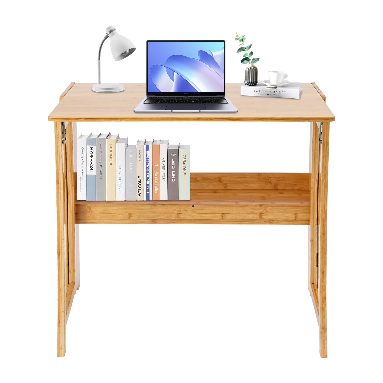 83cm Small Folding Desk, Home Office Folding Table, Foldable Compact Desk - Wood Color