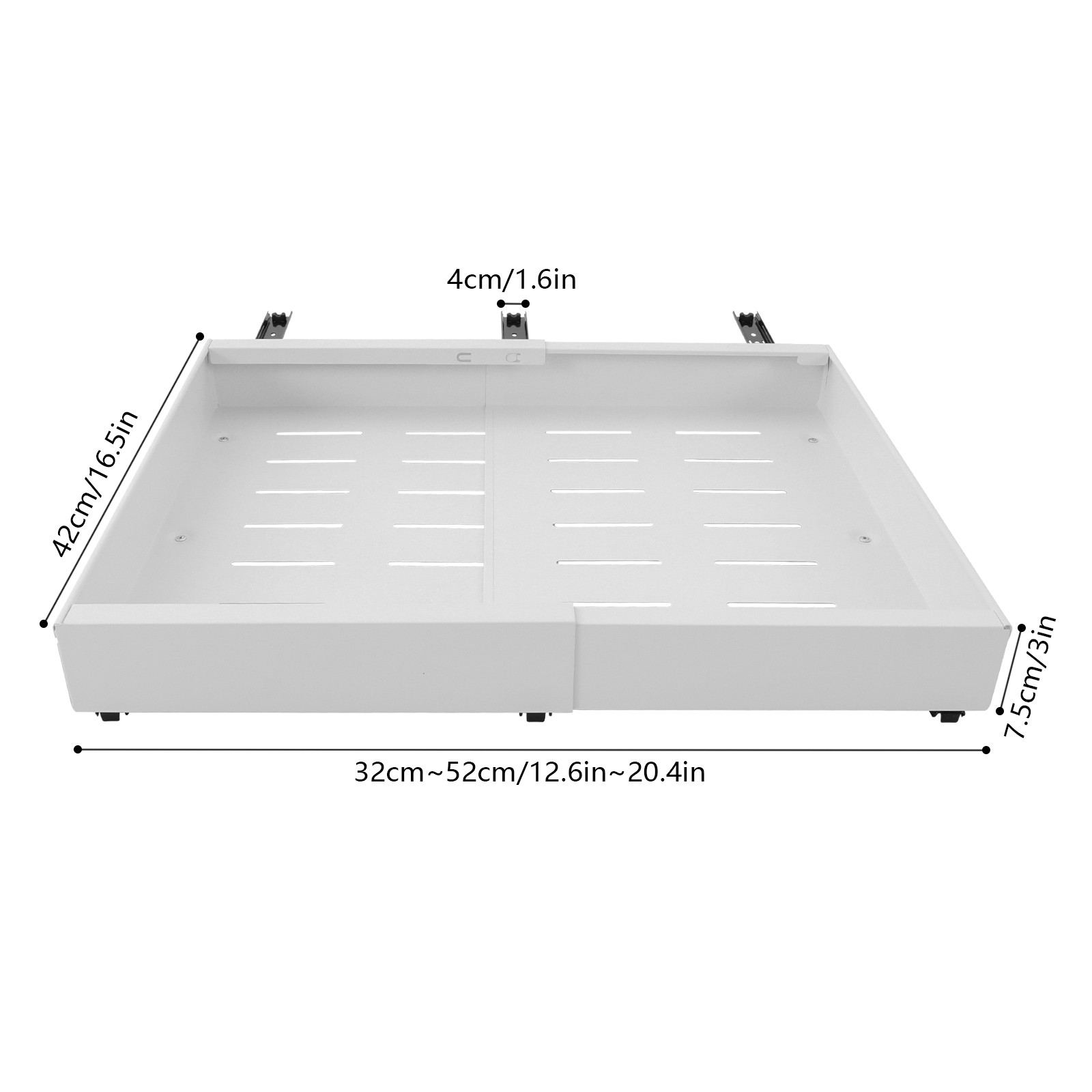 32-52cm White Telescopic Drawer, Extendable Cabinet Drawer, Pull Out Cabinet Drawer