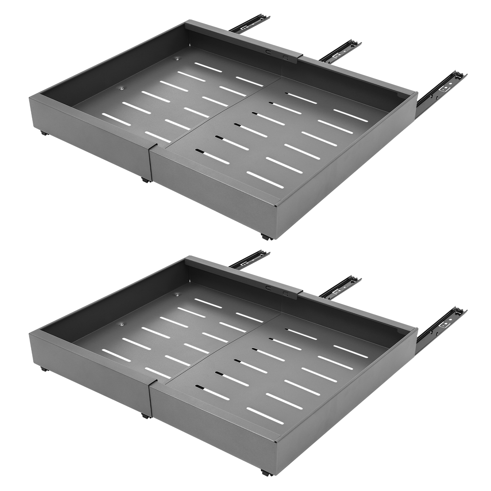 Set of 2, Telescopic drawer, Pull-out drawer for cupboards,  Load capacity: 10-15kg, For kitchens, pantries, Grey