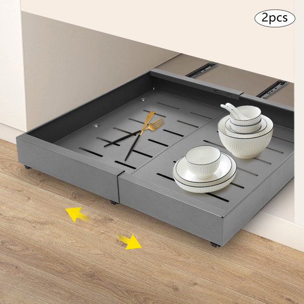 Set of 2, Telescopic drawer, Pull-out drawer for cupboards, Load capacity: 10-15kg, For kitchens, pantries, Grey Set of 2, Telescopic drawer, Pull-out drawer for cupboards, Load capacity: 10-15kg, For kitchens, pantries, Grey