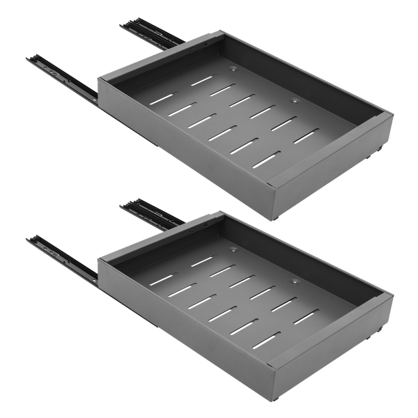Set of 2, Telescopic drawer, Pull-out drawer for cupboards,  Load capacity: 10-15kg, For kitchens, pantries, Grey