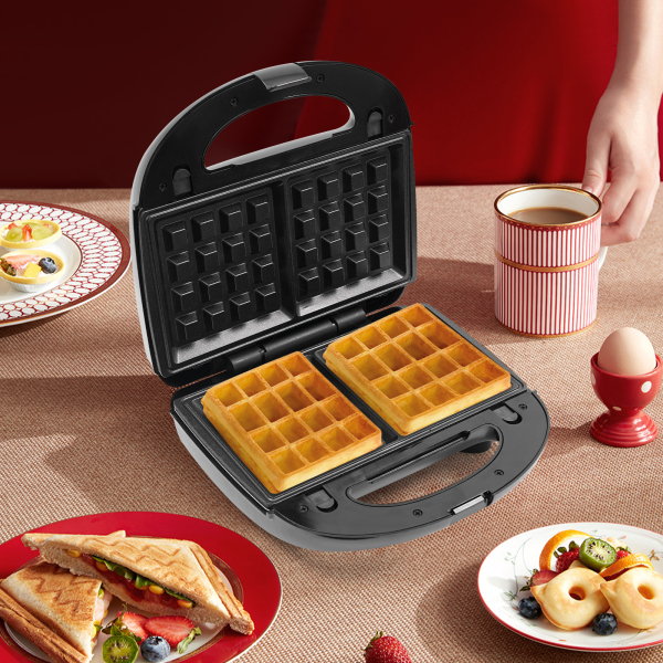 3-in-1 Sandwich-Waffel-Maker Suitable For Baking Pancakes Muffins Waffles Sandwiches Donuts 9.45*9.45*3.54 in Stainless Steel 750W