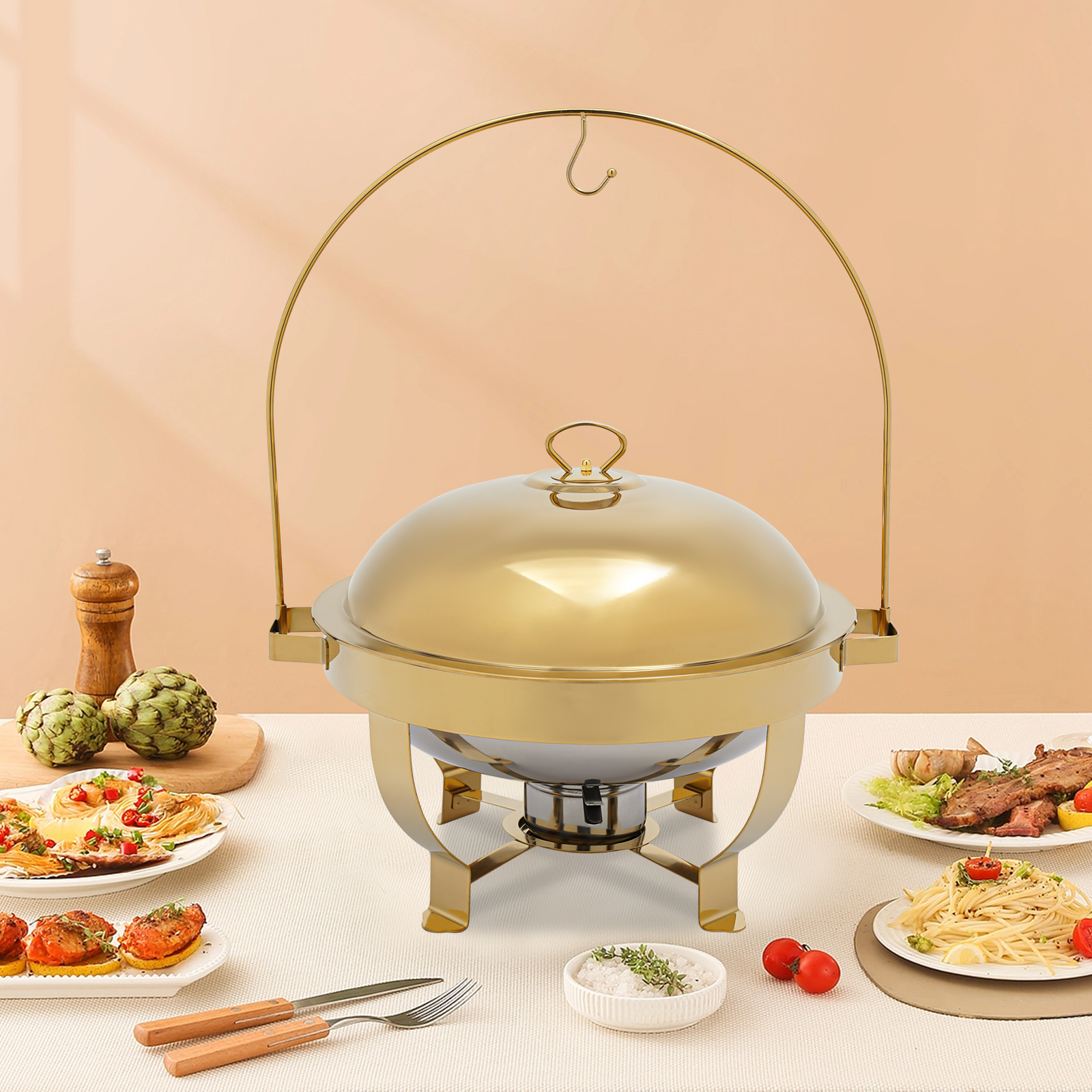 Gold Chafing Dish Buffet Set Buffet Servers and Warmers Set Round Chafers and Buffet Warmers Sets Used In Hotels Cafeterias Restaurants