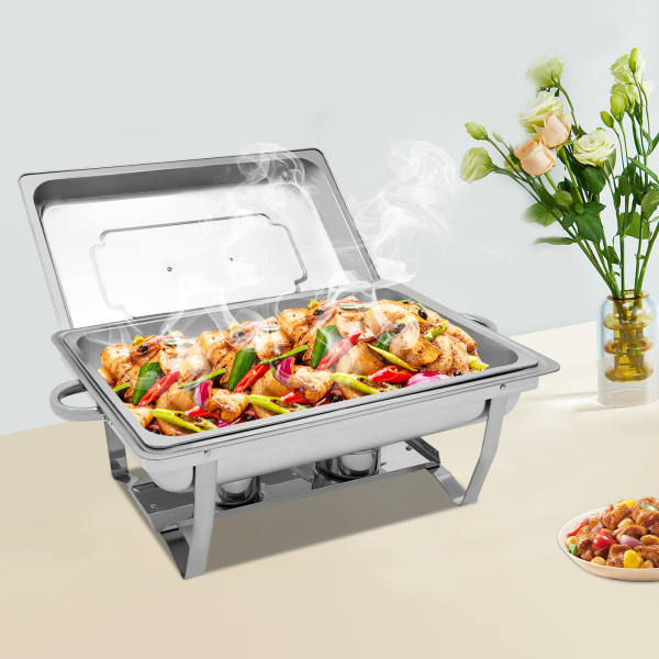 Buffet Server with Food Warmer, Stainless Steel Food Warming Plate, 62*34*31cm, Silver