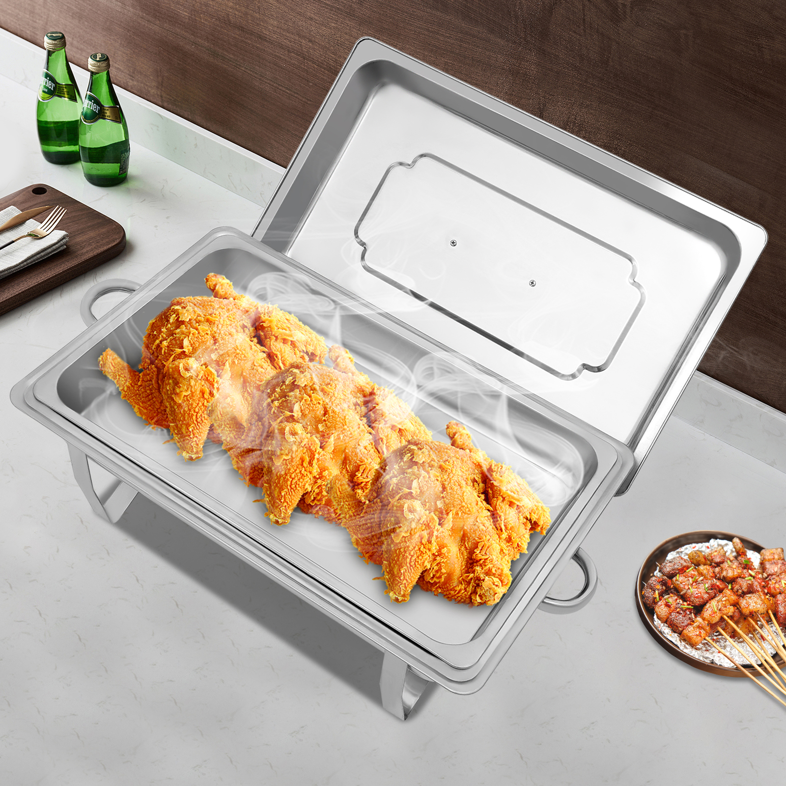 Buffet Server with Food Warmer, Stainless Steel Food Warming Plate, 62*34*31cm, Silver Buffet Server with Food Warmer, Stainless Steel Food Warming Plate, 62*34*31cm, Silver