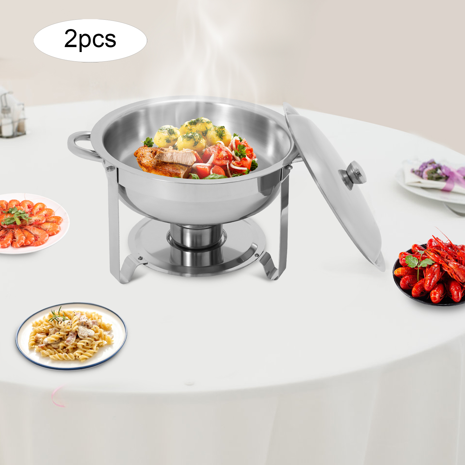 4.5L 2pcs Chafing Dish Buffet Set, Chafing Dish Set, Buffet Dishes Warming Set - Sliver 4.5L 2pcs Chafing Dish Buffet Set, Chafing Dish Set, Buffet Dishes Warming Set - Sliver