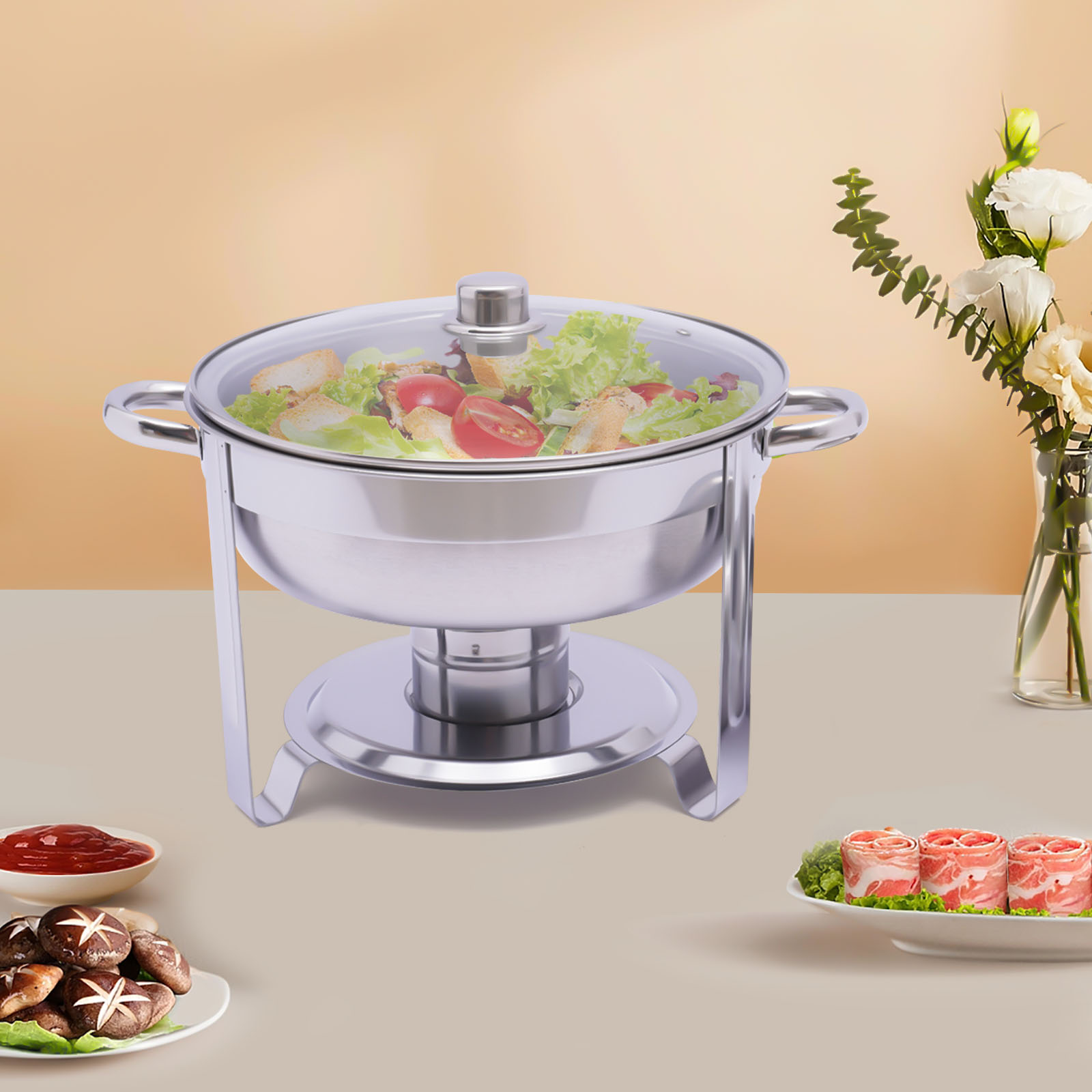3.5L Stainless Steel Round Dishwasher Buffet Warmer Set with Lid Food Warmer 42*30cm For Buffets Breakfast Areas Banquets Catering