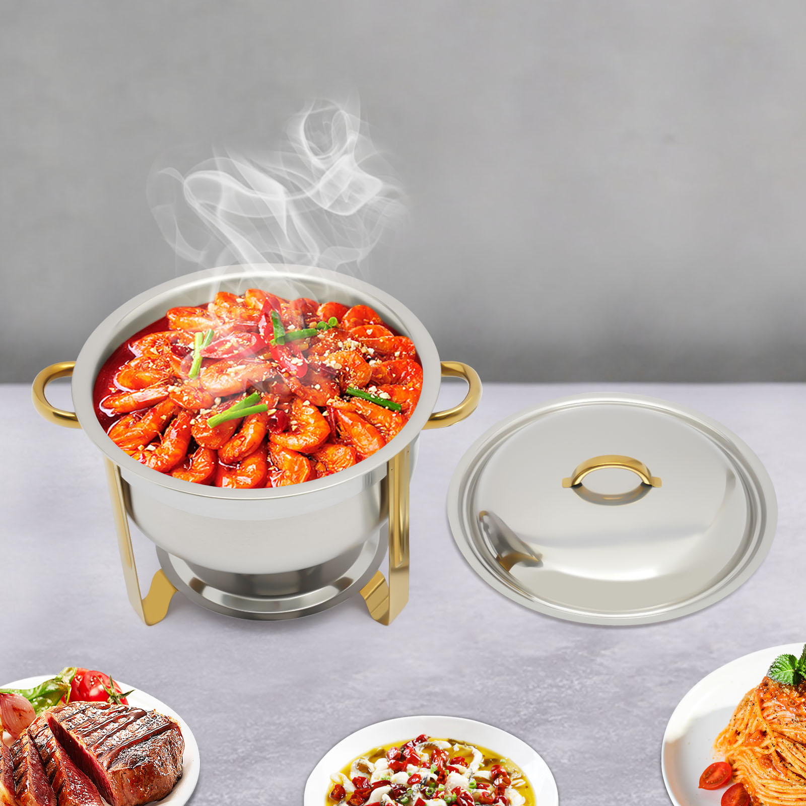 5L Stainless Steel Round Food Warmer Food Warmer Dish Warmer Container 16.54*12.6inch For Celebrations Parties Catering Gold 5L Stainless Steel Round Food Warmer Food Warmer Dish Warmer Container 16.54*12.6inch For Celebrations Parties Catering Gold