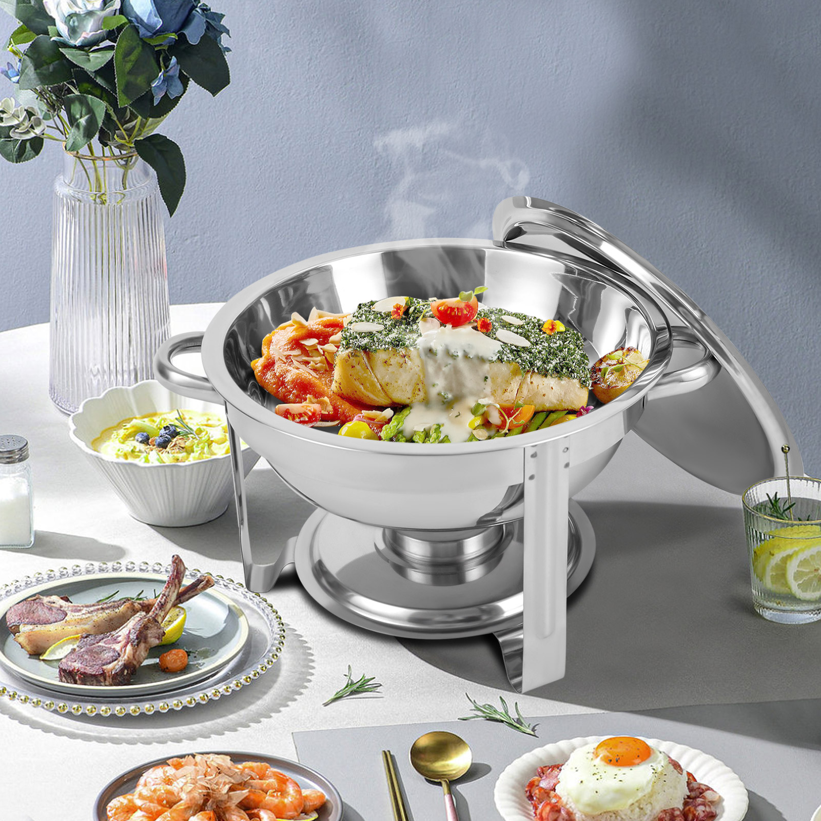 3.5 Liter Stainless Steel Round Warmer, Food Warming Container, 41.5*25.5cm, Silver 3.5 Liter Stainless Steel Round Warmer, Food Warming Container, 41.5*25.5cm, Silver