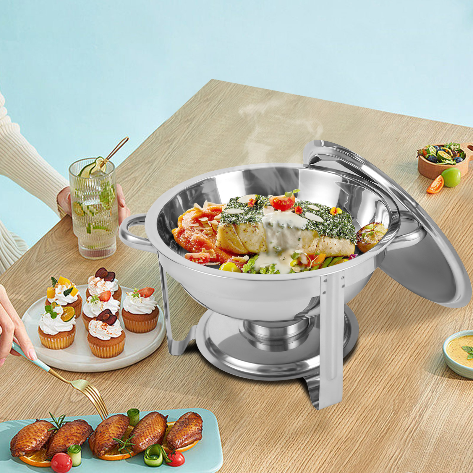 3.5 Liter Stainless Steel Round Warmer, Food Warming Container, 41.5*25.5cm, Silver 3.5 Liter Stainless Steel Round Warmer, Food Warming Container, 41.5*25.5cm, Silver