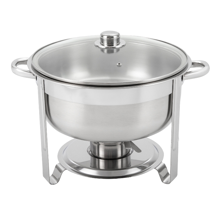 8.5L Round Stainless Steel Dining Stove with Glass Lid Double Bowl Suitable for Buffets and Parties Stainless Steel Round Chafing Dish Set