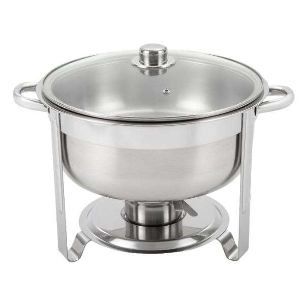 8.5L Round Stainless Steel Dining Stove with Glass Lid Double Bowl Suitable for Buffets and Parties Stainless Steel Round Chafing Dish Set