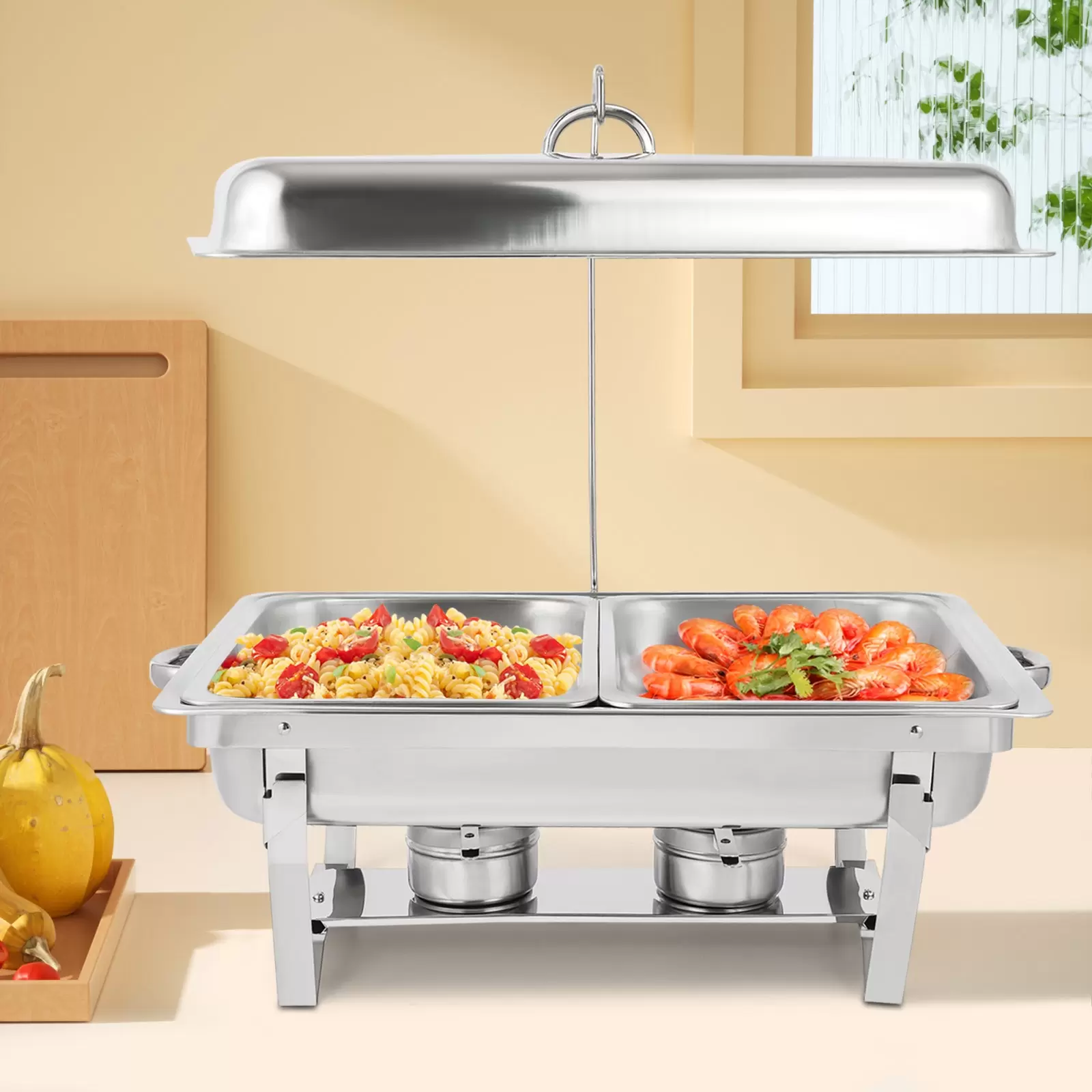 Modern Foldable Frame Stainless Steel Buffet Set 4.76 Quart Each For Restaurants Cafeterias Hotels Weddings Parties Silver