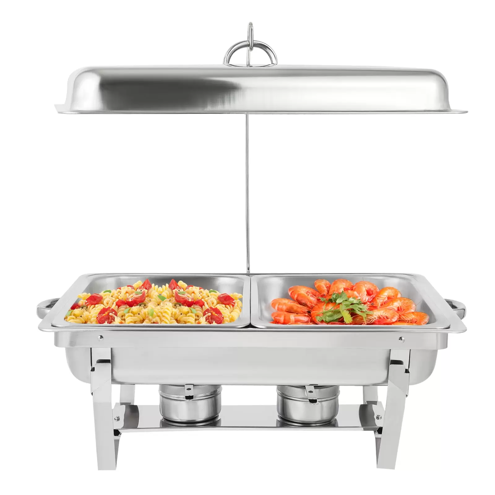 Modern Foldable Frame Stainless Steel Buffet Set 4.76 Quart Each For Restaurants Cafeterias Hotels Weddings Parties Silver