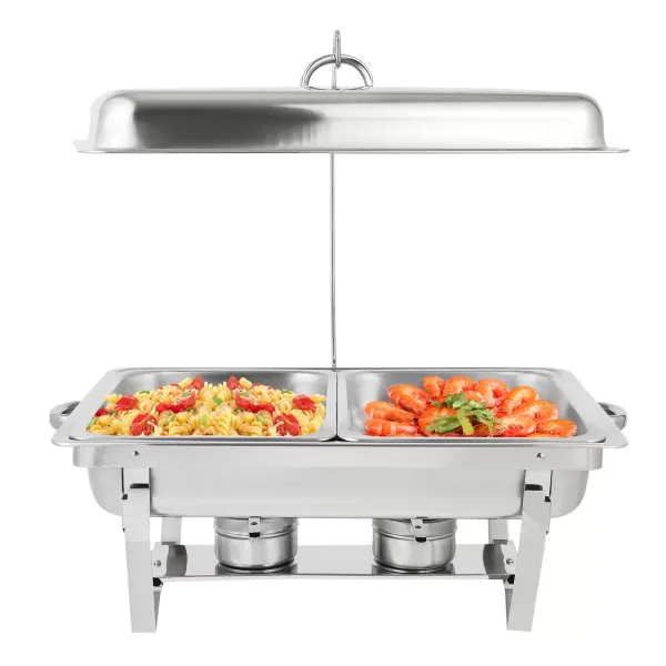 Modern Foldable Frame Stainless Steel Buffet Set 4.76 Quart Each For Restaurants Cafeterias Hotels Weddings Parties Silver