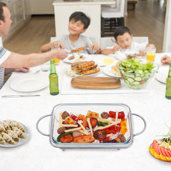 Dish warming tray, Buffet tray, For hotels, buffets, weddings, etc., Capacity: 2L, 38*18.8*12cm, Silver