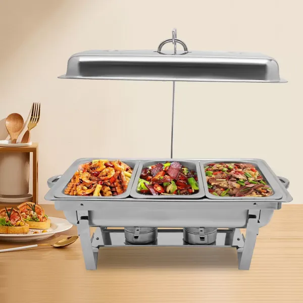 Stainless Steel Food Warmer with 3 Pans and Silver Folding Frame 3 Liter/Each Plate, Food Warmer with Tap