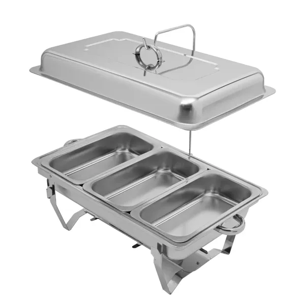 Stainless Steel Food Warmer with 3 Pans and Silver Folding Frame 3 Liter/Each Plate, Food Warmer with Tap