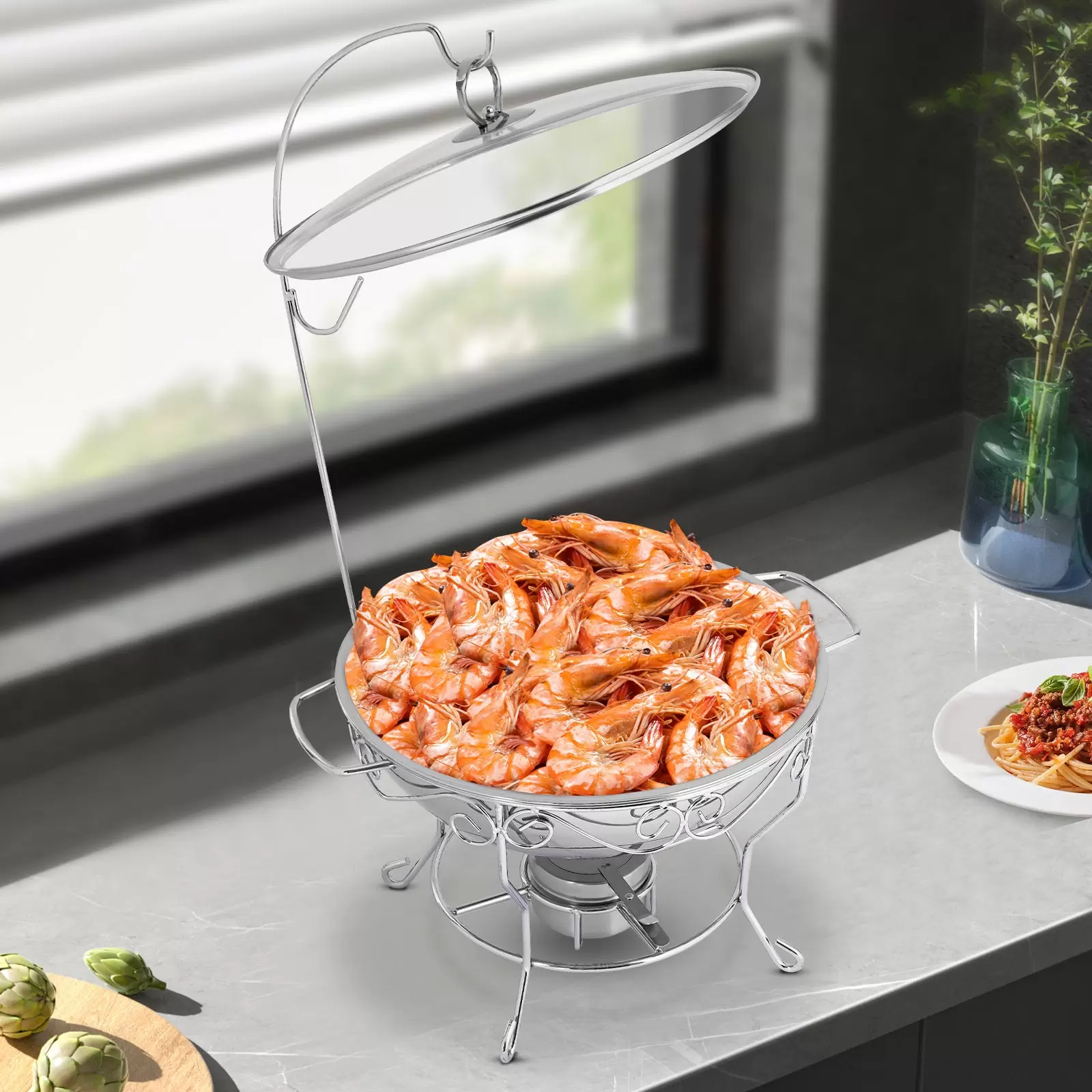 Round Dining Stove Lid Can Be Hung 6L-Silver Stainless Steel Food Warmer Round Stand Round Dish Warmer For Homes Kitchens Party Silver Round Dining Stove Lid Can Be Hung 6L-Silver Stainless Steel Food Warmer Round Stand Round Dish Warmer For Homes Kitchens Party Silver