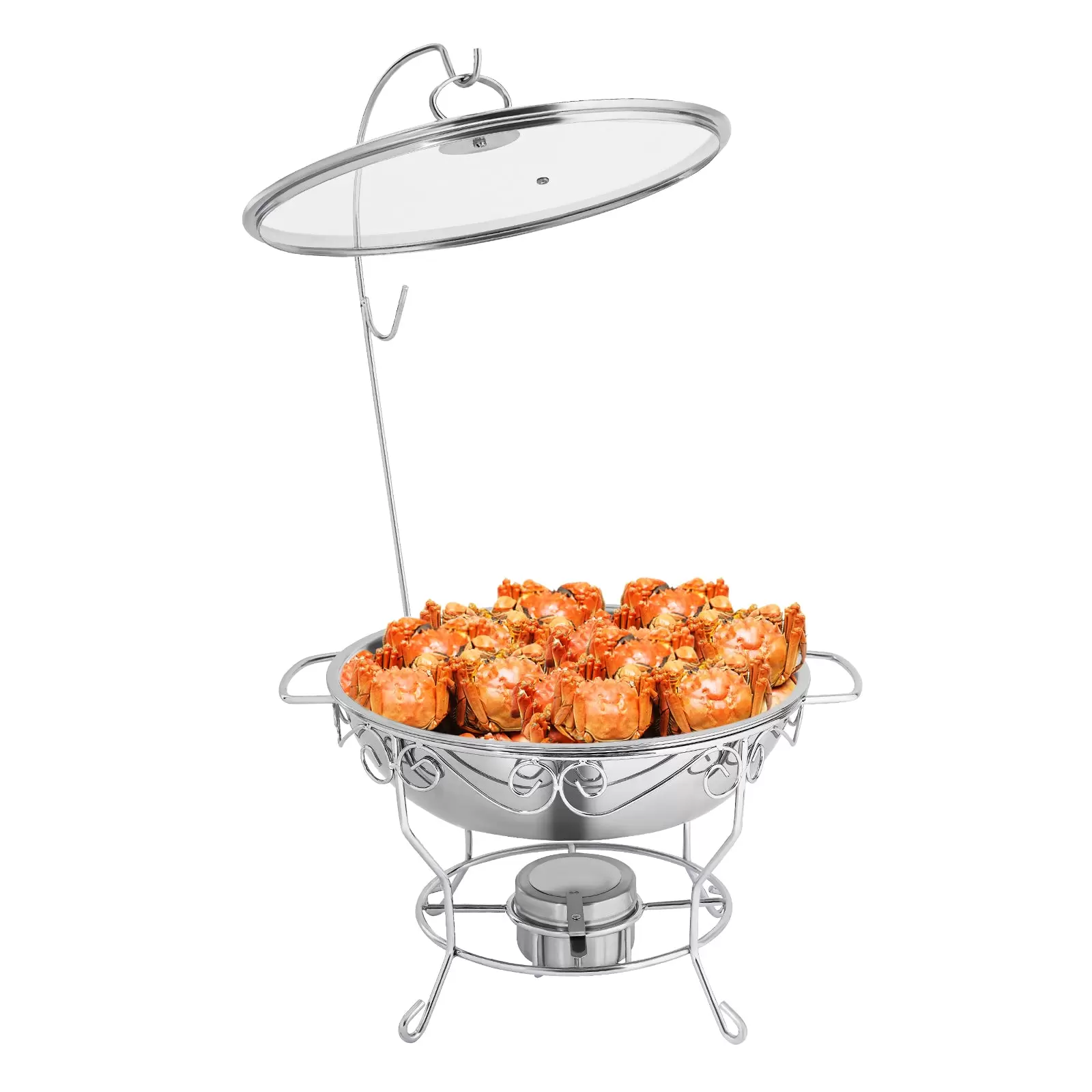 Round Dining Stove Lid Can Be Hung 6L-Silver Stainless Steel Food Warmer Round Stand Round Dish Warmer For Homes Kitchens Party Silver