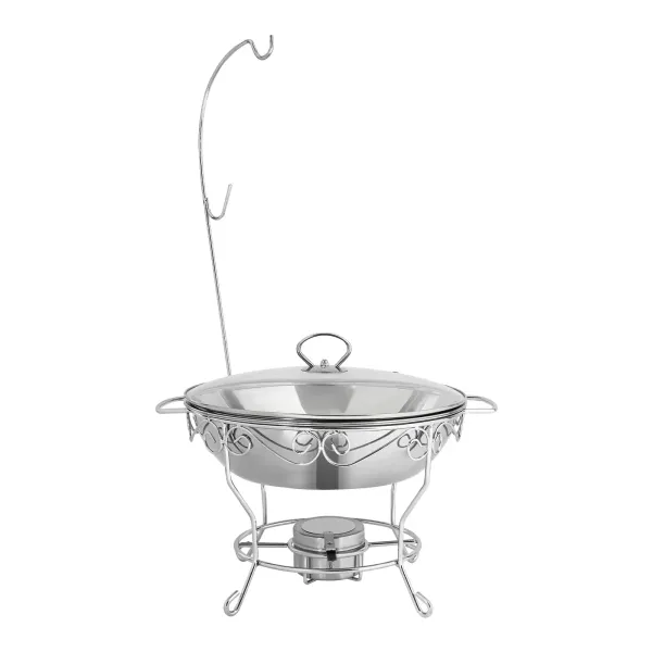 Round Dining Stove Lid Can Be Hung 6L-Silver Stainless Steel Food Warmer Round Stand Round Dish Warmer For Homes Kitchens Party Silver