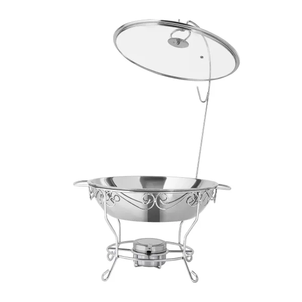 Round Dining Stove Lid Can Be Hung 6L-Silver Stainless Steel Food Warmer Round Stand Round Dish Warmer For Homes Kitchens Party Silver