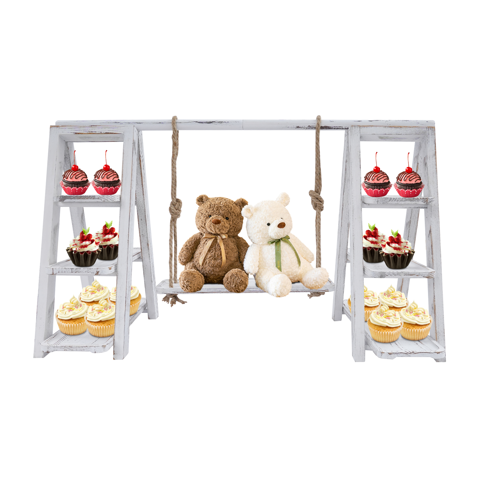 3 Tray Serving Ladder Stand, Table Display Set with Removable Trays, 3 tier Cupcake Stand - White